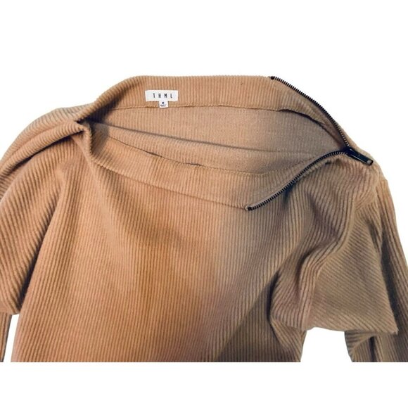 T H M L Anthropology Shoulder Zip Close Sweater Size Medium Dusty Rose Tan - Picture 3 of 7